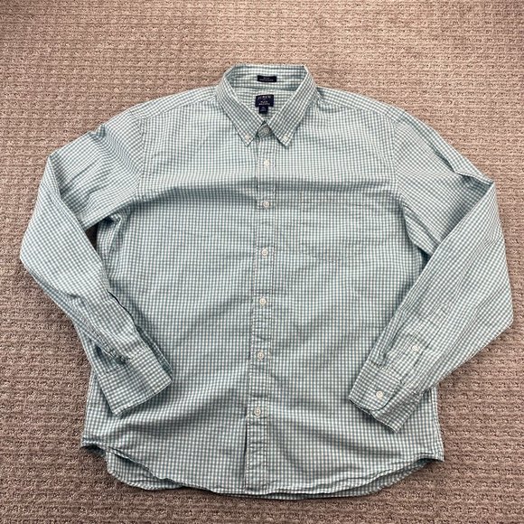 J. Crew Shirt Men Extra Large XL White Teal Checkered Flex Washed Button Up - Picture 1 of 7